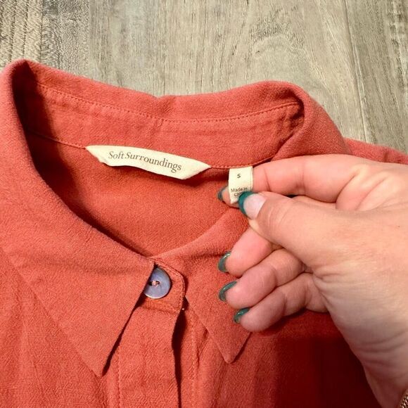 Soft Surroundings Tunic Top Orange Cotton Gauzy Button Up Shirt Over Sized Long - Picture 4 of 7